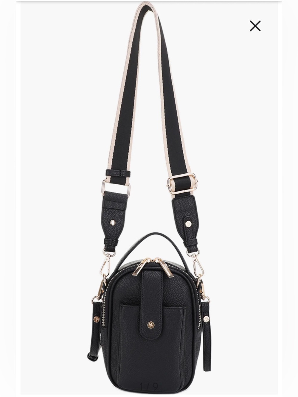 Marlen Recycled Vegan Leather Black Travel Crossbody Bag with Gold Accents